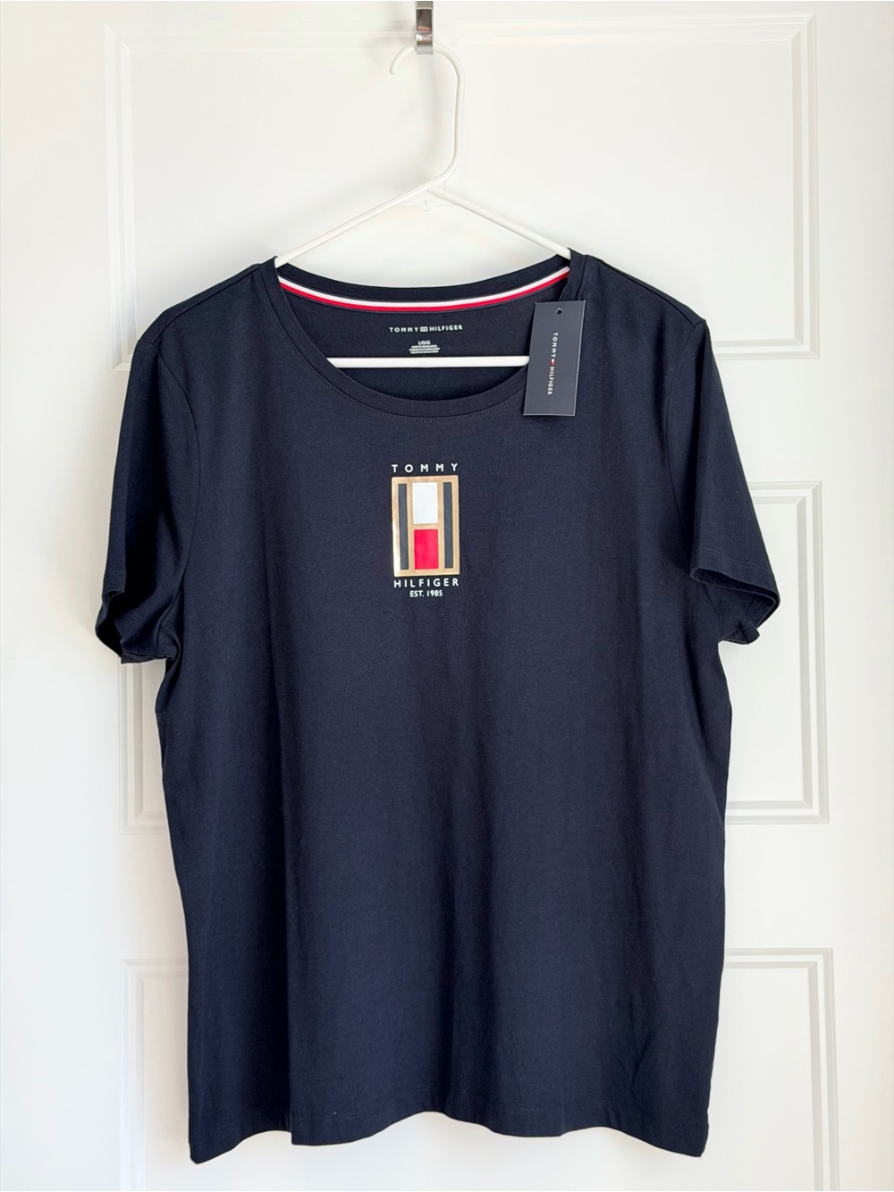 Tommy Hilfiger Navy Cotton Short Sleeve Tee with Center Logo